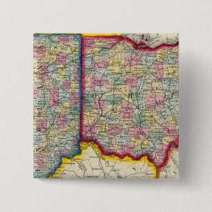 County Map of Ohio, en Indiana Vierkante Button 5,1 Cm