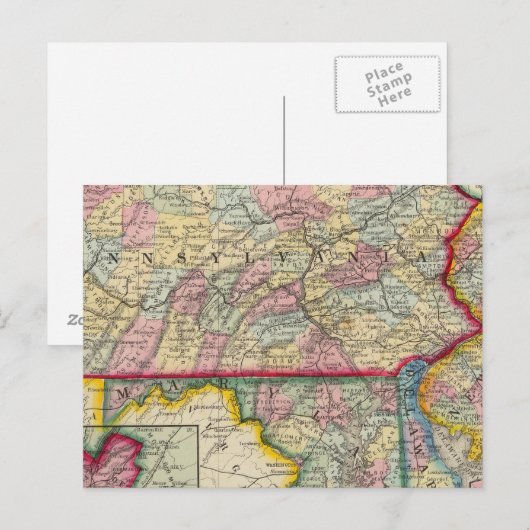 County Map of Pennsylvania, New Jersey Briefkaart (Voorkant / Achterkant)