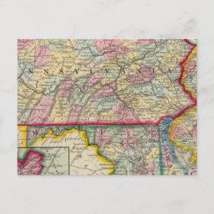 County Map of Pennsylvania, New Jersey Briefkaart