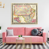 County Map of Pennsylvania, New Jersey Canvas Afdruk (Insitu (Woonkamer))