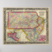 County Map of Pennsylvania, New Jersey Poster (Voorkant)
