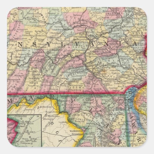 County Map of Pennsylvania, New Jersey Vierkante Sticker (Voorkant)