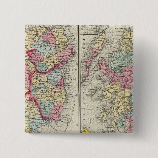 County Map of Scotland Vierkante Button 5,1 Cm (Voorkant)