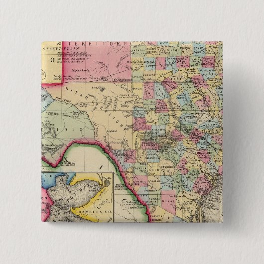 County Map of Texas Vierkante Button 5,1 Cm (Voorkant)