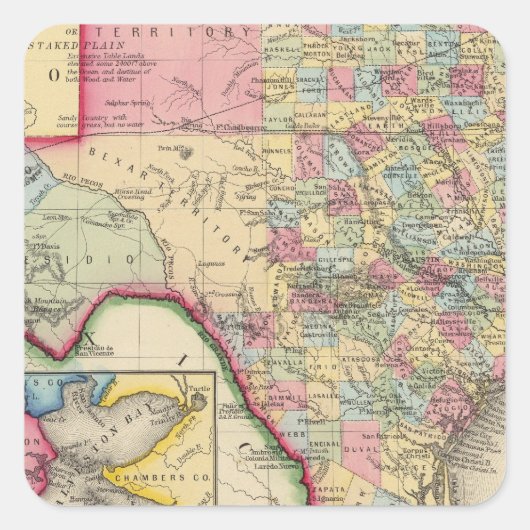 County Map of Texas Vierkante Sticker (Voorkant)