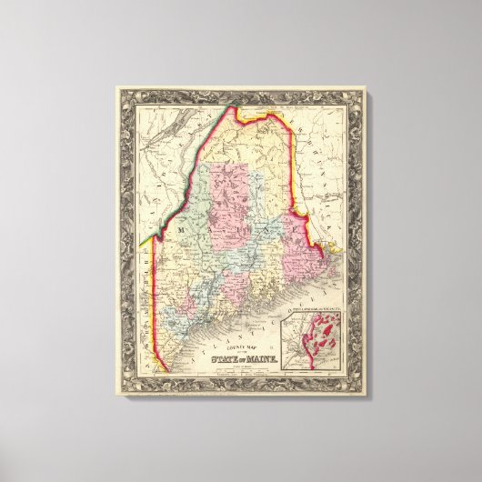County Map of the State of Maine Canvas Afdruk (Voorkant)