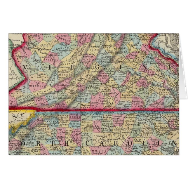 County Map of Virginia en North Carolina (Voorkant Horizontaal)
