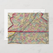 County Map of Virginia en North Carolina Briefkaart (Voorkant / Achterkant)