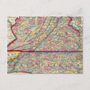 County Map of Virginia en North Carolina Briefkaart