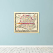 County Map of Virginia en North Carolina Canvas Afdruk (Insitu (Houten vloer))