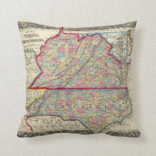 County Map of Virginia en North Carolina Kussen