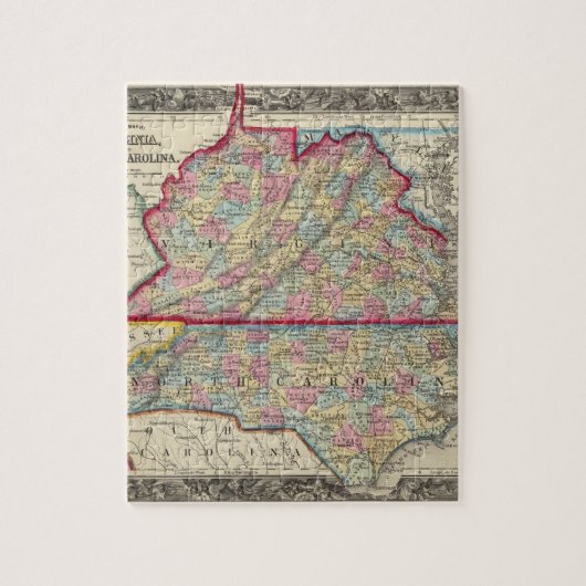 County Map of Virginia en North Carolina Legpuzzel (Verticaal)