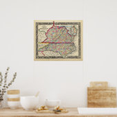 County Map of Virginia en North Carolina Poster (Keuken)