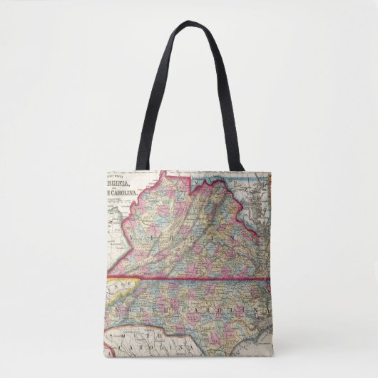County Map of Virginia en North Carolina Tote Bag (Voorkant)