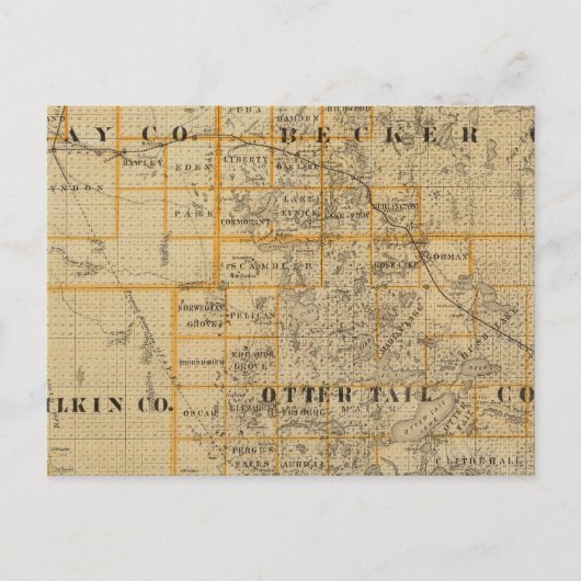 County's Clay, Wilkin, Becker en Minnesota Briefkaart (Voorkant)