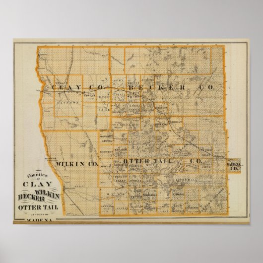 County's Clay, Wilkin, Becker en Minnesota Poster (Voorkant)