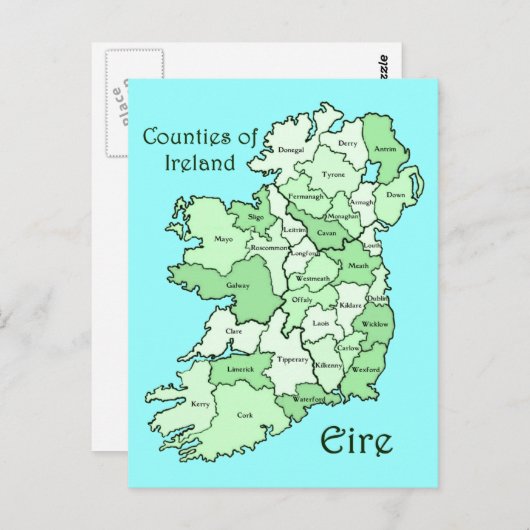 County's of Ireland Map Briefkaart (Voorkant / Achterkant)