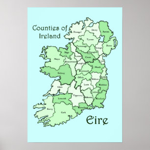 County's of Ireland Map Poster