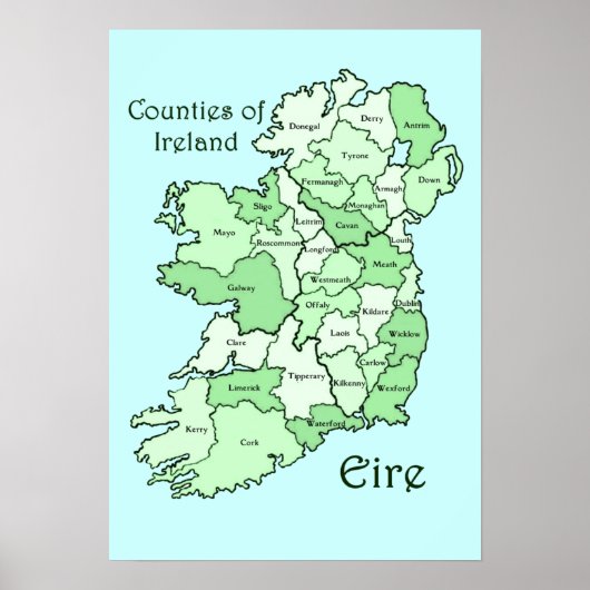 County's of Ireland Map Poster (Voorkant)