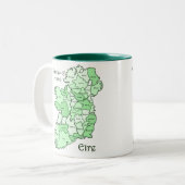 County's of Ireland Map Tweekleurige Koffiemok (Voorkant links)