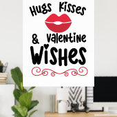 Couple Art Hugs Kisses And Valentine Wishes Poster (Thuiskantoor)