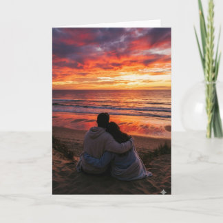 Couple at ocean for sunset -Valentine, anniversary Kaart