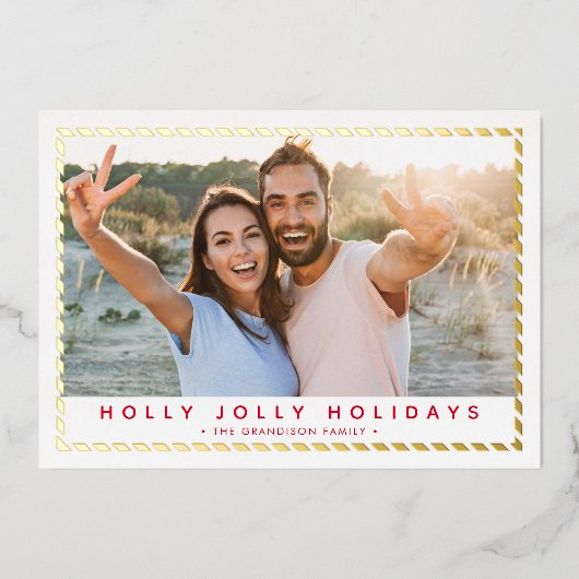 COUPLE CHRISTMAS FOTO eenvoudig rood Folie Feestdagenkaart (Voorkant)