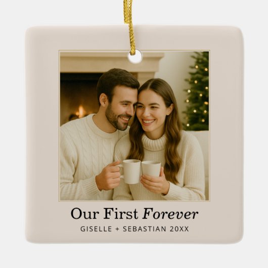 Couple Christmas Photo Personalized Keepsake Keramisch Ornament (Voorkant)