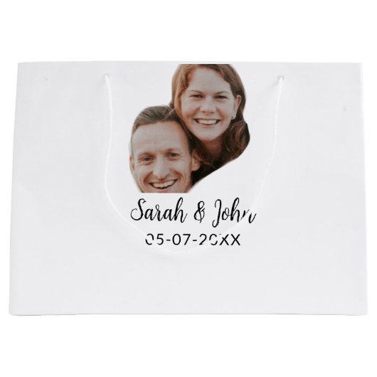 Couple face photo add name date simple wedding groot cadeauzakje (Voorkant)
