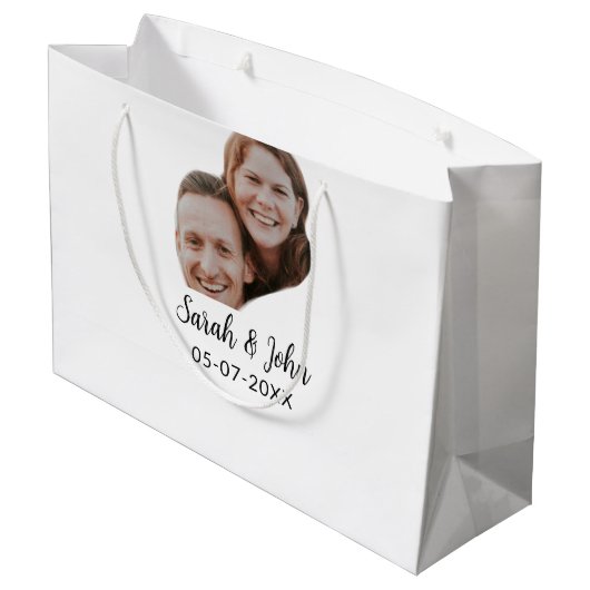 Couple face photo add name date simple wedding  groot cadeauzakje (Achterkant Gekanteld)