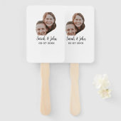 Couple face photo add name date simple wedding handwaaier (Voorkant en achterkant)