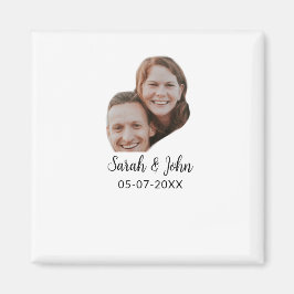 Couple face photo add name date simple wedding magneet