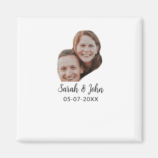 Couple face photo add name date simple wedding magneet (Voorkant)