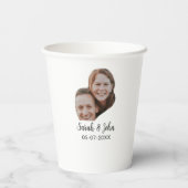 Couple face photo add name date simple wedding papieren bekers (Achterkant)