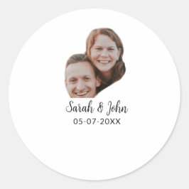 Couple face photo add name date simple wedding ronde sticker
