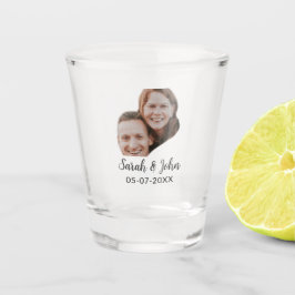 Couple face photo add name date simple wedding shot glas