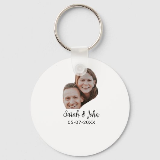 Couple face photo add name date simple wedding  sleutelhanger (Voorkant)