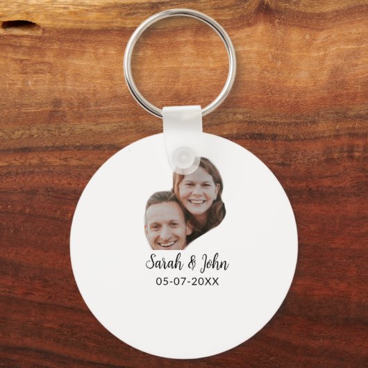 Couple face photo add name date simple wedding sleutelhanger (Achterkant)