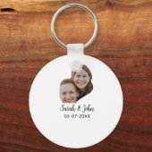 Couple face photo add name date simple wedding  sleutelhanger (Voorkant)
