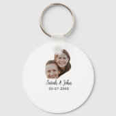 Couple face photo add name date simple wedding  sleutelhanger (Achterkant)