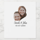 Couple face photo add name date simple wedding  wijn etiket (Enkel label)