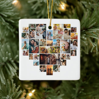 Couple Family Heart Shaped Photo Collage  Keramisch Ornament