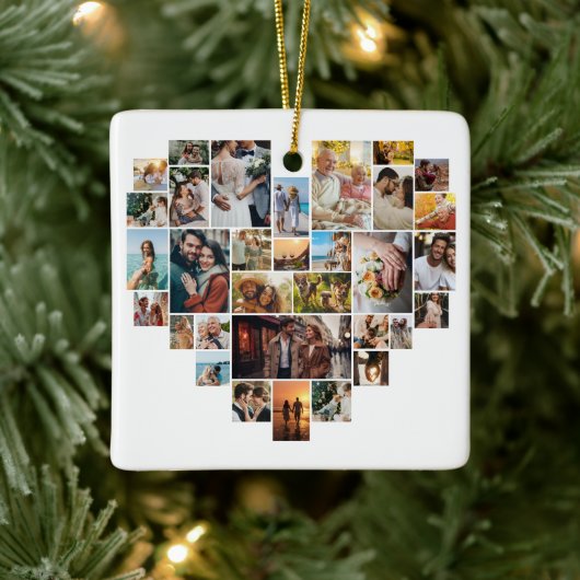 Couple Family Heart Shaped Photo Collage  Keramisch Ornament (Boom)
