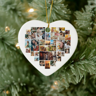 Couple Family Heart Shaped Photo Collage  Keramisch Ornament