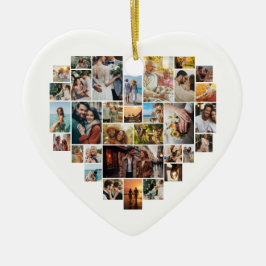 Couple Family Heart Shaped Photo Collage  Keramisch Ornament