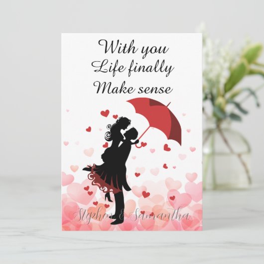 Couple first anniversary Personalized romantic Feestdagenkaart (Staand voorkant)