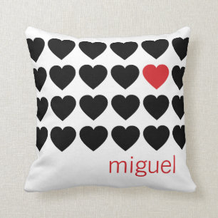 Couple Hearts Pattern Black Red Persoonlijke naam Kussen