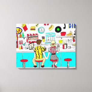 Couple Holding hand renostalgische binaire vaten d Canvas Afdruk