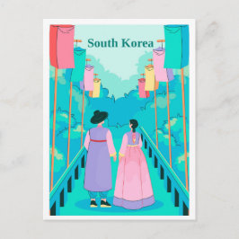 Couple in Seoul South Korea Travel Illustration Briefkaart