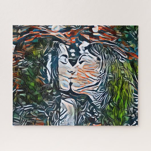 Couple Kissing | Kleurrijke Abstracte Jigzaag Puzz Legpuzzel (Horizontaal)